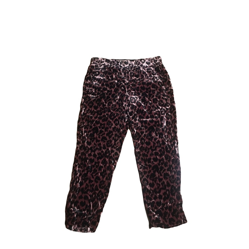J Crew Sz 8 Velvet pink lavender leopard print pants pockets